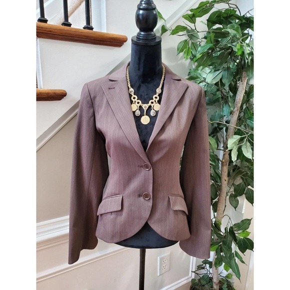 Max Studio Brown Polyester Single Breasted Two Buttons Fitted Blazer 10 NWT $198 - Picture 1 of 12